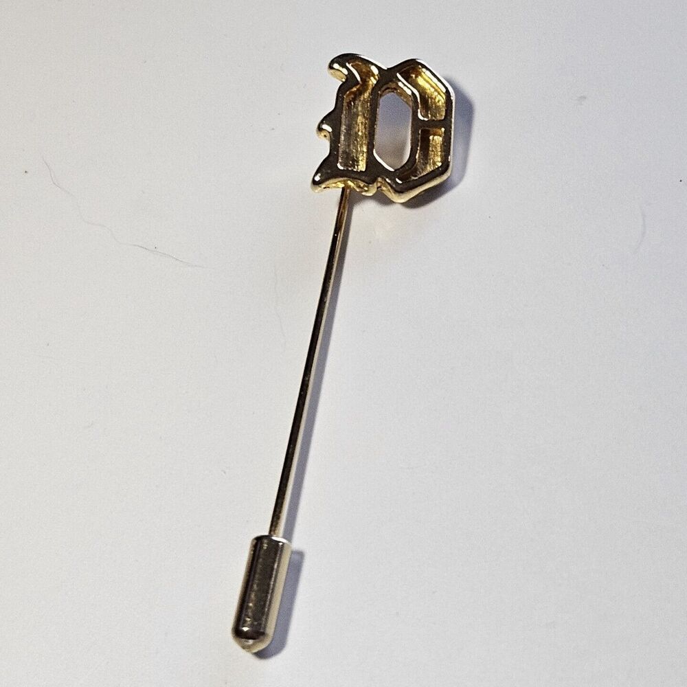 Gold Tone Vintage D Stick Lapel Hat Pin Brooch